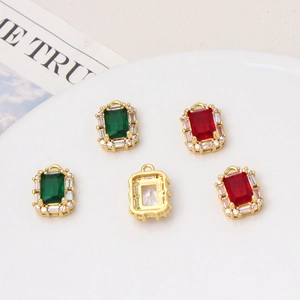 Elegant gold plated rectangular pendant set with emerald and ruby cubic zirconia stones