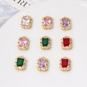 Rectangle gold-plated pendants set with colorful zircon stones and micro-pave crystals