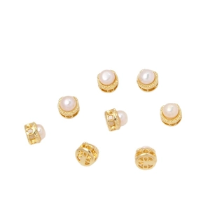 18K gold plated hollow geometric beads with natural freshwater pearls for DIY jewelry