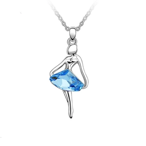 Elegant Ballet Dancer Pendant Necklace For Women Blue Crystal Angel Girl Alloy Rhinestone Fashion Jewelry Party Gift