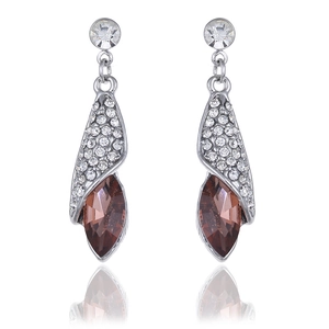 Élégantes boucles d'oreilles en argent avec cristal marquise champagne et strass blancs