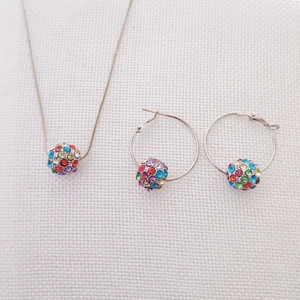 Collana con Pendente a Sfera Rotonda in Lega di Strass alla Moda e Orecchini a Cerchio Gioielli Multicolore per Donna Regalo