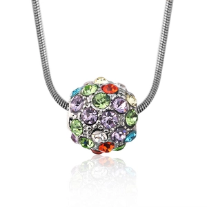 Elegante collana a catena serpente argentata con ciondolo a sfera in cristalli colorati