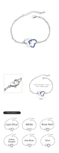 Detail view of interlocking heart bracelet with crystal inlay and adjustable chain
