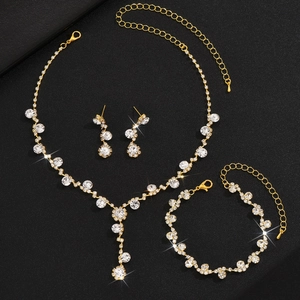 Exquisite gold sunflower jewelry set with sparkling rhinestones for wedding occasions