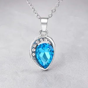 Waterdrop Pendant Necklace For Women Alloy Crystal Glass Rhinestone Inlaid Elegant Pear Shaped Pendant Necklace Romantic Jewelry Gift