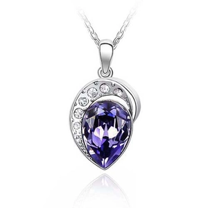 Elegant silver necklace with a pear-cut purple crystal pendant and sparkling zircon accents