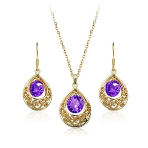 Set di Gioielli Retrò a Goccia Traforata per Donna in Lega con Zirconia Collana con Ciondolo e Orecchini Due Pezzi Accessori per Banchetti