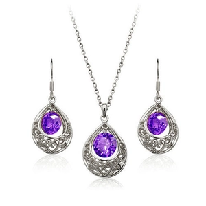 Set di gioielli vintage con ciondolo a goccia in zircone viola e orecchini a gancio