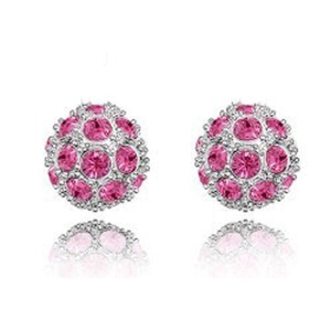 Elegante paio di orecchini a perno argento con sfere di cristallo rosa scintillanti