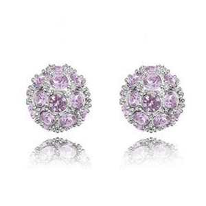 Orecchini a perno a sfera con cristalli rosa scintillanti e base argentata alla moda
