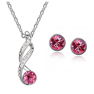 Elegante set 2 pezzi collana e orecchini a lobo in argento con cristalli rosa e zirconi