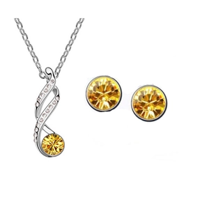 Set gioielli in argento con zirconi gialli tondi completo di collana e orecchini a lobo