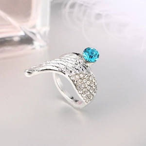 Elegante Anillo Abierto de Pluma de Ala de Ángel para Mujer Ajustable Azul Rosa Blanco Cristal Banda Anillo Joyería de Moda Regalo
