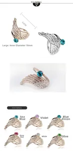 Guía de tallas con diámetro de 18mm y opciones de color para el anillo de ala ángel