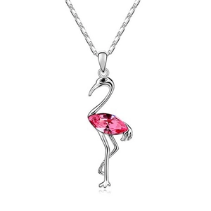 Elegant Alloy Flamingo Animal Pendant Necklace For Women Silver Chain Inlaid Rhinestone Fashion Jewelry Party Accessories Gift