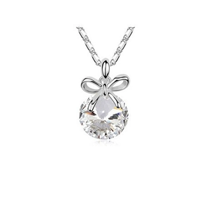 Parure de bijoux nœud argenté avec collier et boucles d'oreilles en cristal rond brillant