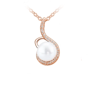 Elégant Collier Pendentif en S en Alliage avec Strass pour Femmes Imitation Künstliche Perle Incrustée Bijoux de Banquet Mariage
