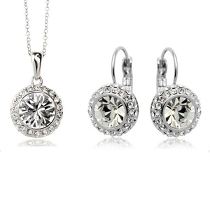 Parure de Bijoux Élégante Halo Rond Collier Pendentif Cristal Coloré Boucles d'Oreilles Alliage Strass pour Femme Mariage