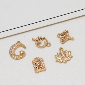 Gold Plated Copper Zircon Moon Star Lotus Fan Geometric Pendant For DIY Jewelry Making Necklace Bracelet Accessory