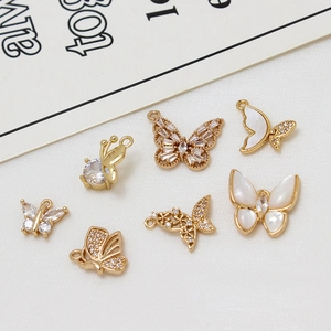 Pendentifs Papillon en Cuivre Zircone Nacre Pour Fabrication de Bijoux DIY Colliers Plaqués Or Breloques