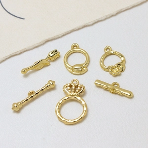 Lot de 6 fermoirs à bascule tulipe et couronne plaqués or 14K pour bijoux DIY
