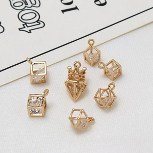 Koperen Zirkonia Geometrische Hanger Alleen Zonder Ketting Verguld Holle Kubus Kroon Charm Voor DIY Sieraden Accessoire