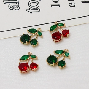 Sparkling copper cherry pendants with micro-set zircon stones for DIY jewelry making