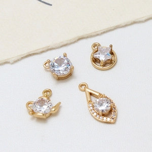 Gold-plated copper pendants with cubic zirconia for DIY handmade jewelry crafts