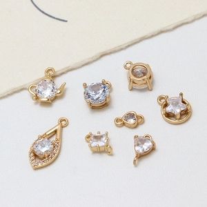 DIY gold copper pendants set with cubic zirconia for necklaces and jewelry making
