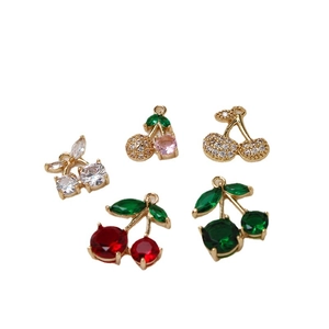 Micro-inlaid zircon cherry pendants in multiple colors for DIY jewelry making accessories
