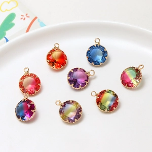 Set of seven gradient tourmaline style pendants with gold plated frames for DIY jewelry making