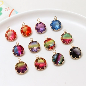 Detailed macro of copper-edged gradient tourmaline style pendants for jewelry making