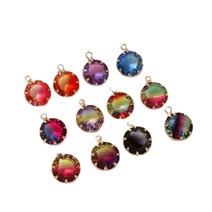 Faceted round gradient faux tourmaline pendants with gold copper edges for DIY jewelry