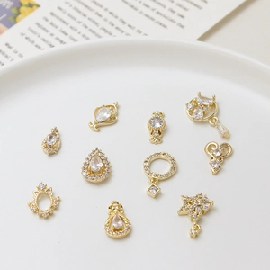 DIY Copper Gold Plated Rhinestone Nail Art Charms Geometric Heart Water Drop Pendants Handmade Jewelry Making Accessories
