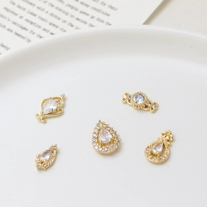 Golden geometric zircon charms in water drop and round styles for DIY jewelry and nail art