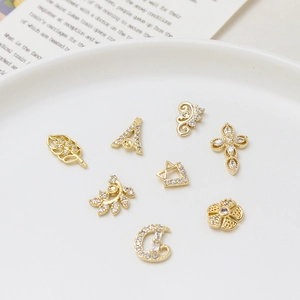 Copper Micro Inlaid Zirconia Nail Art Charms Gold Cross Flower Leaf Letter DIY Manicure Decoration Exquisite Nail Accessories