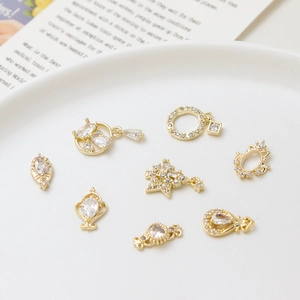 8pcs 18K gold plated copper zircon charms for DIY jewelry making and nail art