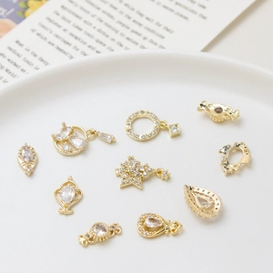 Exquisite gold-plated zircon nail art charms in geometric teardrop and tassel shapes
