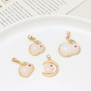 Ciondoli in Rame a Forma di Coniglio e Luna Con Giada Sintetica e Strass per Creazione di Orecchini Collane Bracciali Fai da Te Oro