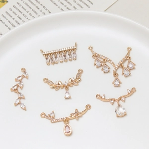 Set of 6 gold plated copper and zircon willow branch pendants for DIY jewelry making