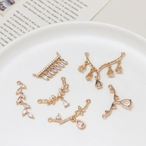 Golden willow branch pendants with cubic zirconia for DIY jewelry making and hairpins