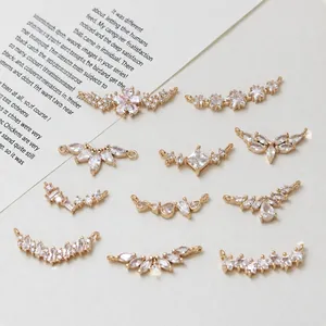 Copper Micro Paved Zircon DIY Jewelry Connectors Leaf Star Curved Pendants For Bracelet Necklace Making Materials