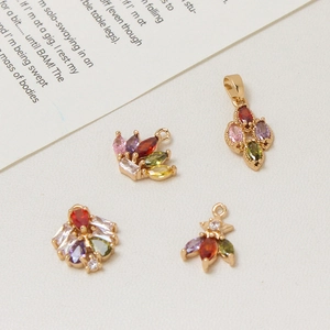 Colorful zircon carriage and floral pendants in gold finish for DIY jewelry making