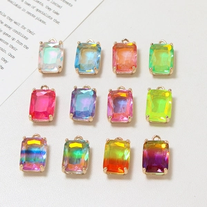 Set of 12 rectangular gradient crystal pendants with gold claw settings for jewelry DIY