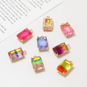 Ciondoli rettangolari in cristallo sfumato 10x14mm con base dorata per gioielli fai-da-te