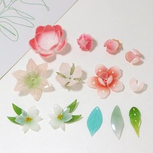 Acrylic Flower Leaf Charms For Jewelry Making Gradient Pink White Green Camellia Lily Pendants Traditional Style DIY Earring Findings For Women