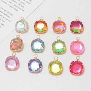 12mm faceted colorful gradient crystal pendants with gold plated copper bezel for jewelry making