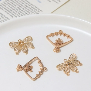 DIY gold hollow butterfly and fan charms for traditional Chinese jewelry making