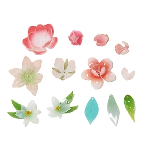 DIY handmade resin camellia flowers and green leaves accessories for hair clips and jewelry